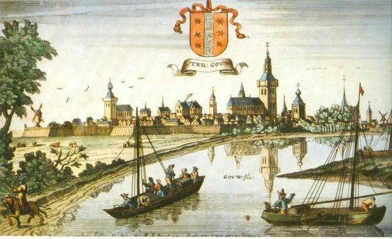 Gezicht op Gouda (Ter Gouw) in 1674.
