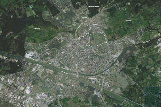links: projectperimeter vallei van de Kleine Nete binnen het kleinstedelijk gebied; rechts: Perimeter projectgebied landschapsbiografie Kempense Heuvelrug.