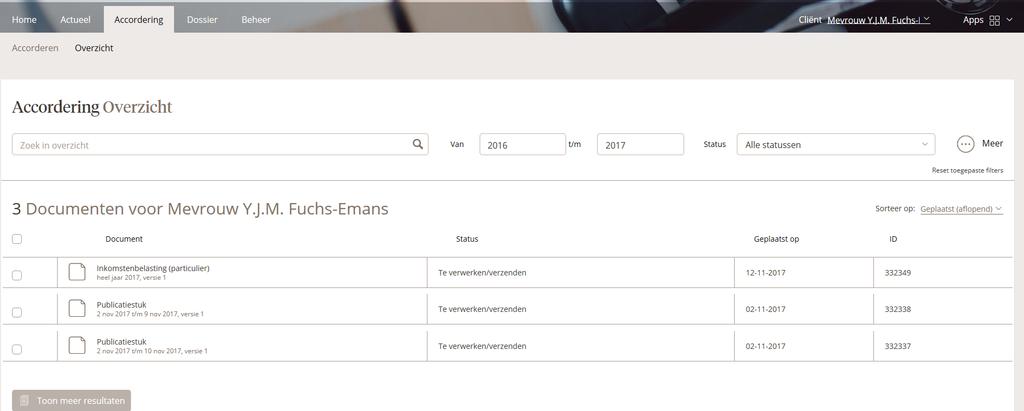 Klik linksboven op overzicht om alle documenten te bekijken die ter