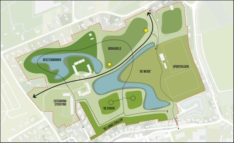 Hieronder een afbeelding uit de Visie voor het gebied en een afbeelding van het vastgestelde stedenbouwkundig plan voor fase 1a met een proefverkaveling voor