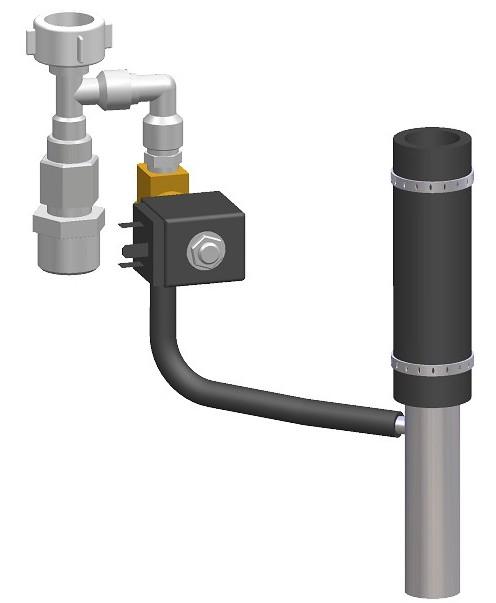 Stap 4 - Afvoer Afvoerwater koelklep (optie) Hoe het werkt Het afvoerwater van een stoombevochtiger is erg heet en het kan noodzakelijk zijn om dit af te koelen.