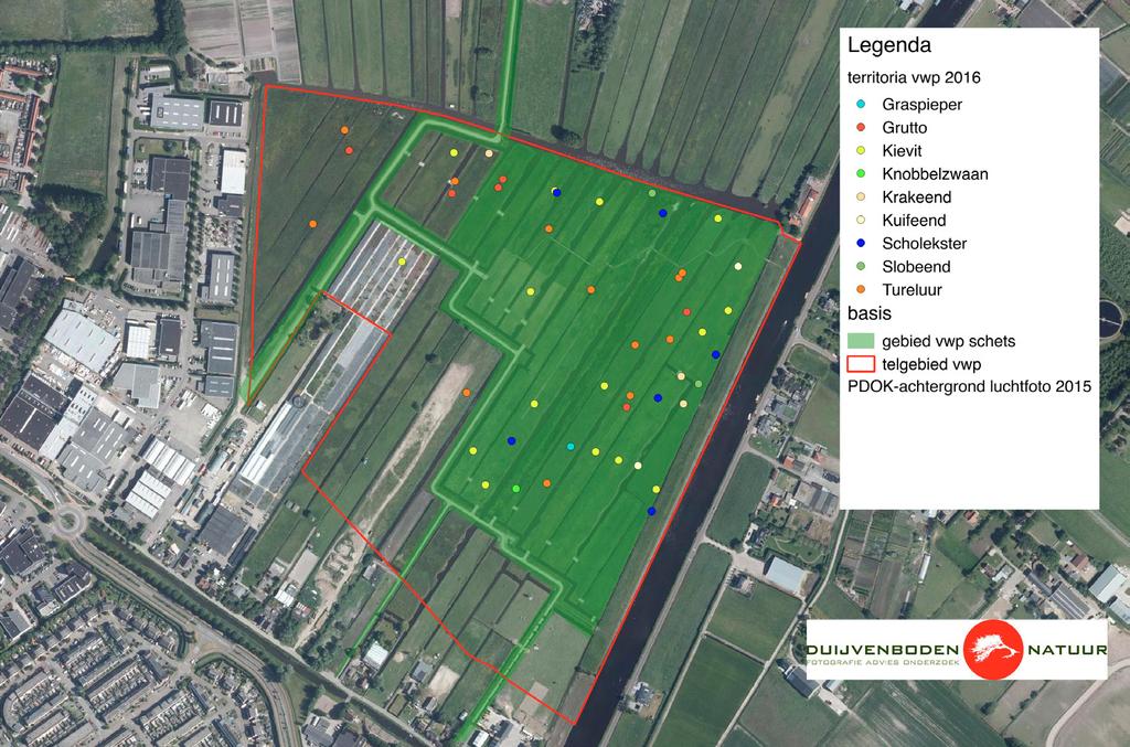 Locatiekeuze van de weidevogels Van de BMP-W inventarisaties is een kaart te maken, zichtbaar in afbeelding 6.