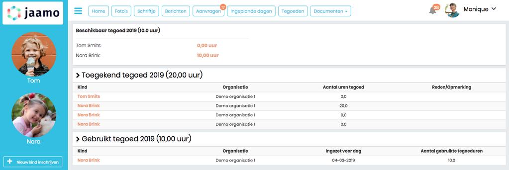 10. Tegoeden In Jaamo heeft u ook de mogelijkheid om u tegoed aan opvanguren in te zien wanneer u kinderopvangorganisatie van deze optie gebruikt maakt.