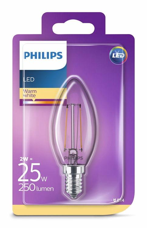 PHILIPS LED Kaarslamp 2 W (25 W) E14 Warmwit Niet-dimbaar Een design dat gezien mag worden Vertrouwde vormen waar u van houdt.