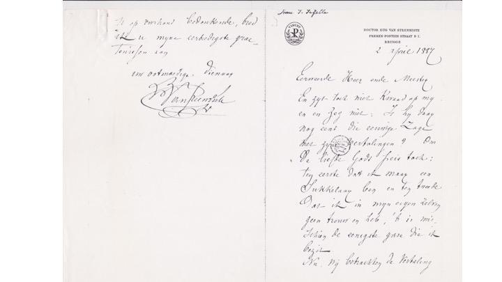 Foto 5: Brief van Eugeen Van Steenkiste aan Guido Gezelle uit 1887, met vraag om taalhulp 7.