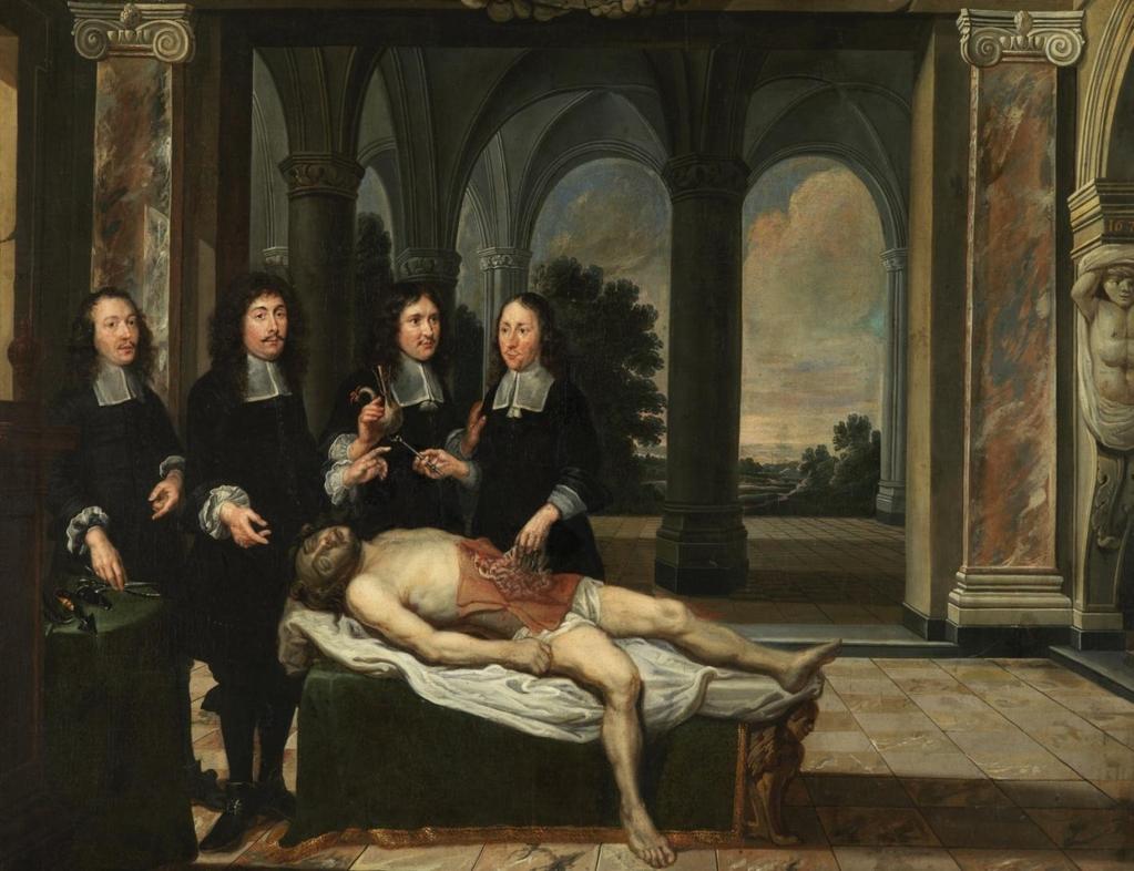 Afb. 1. Anoniem, De anatomische les, 1679, olieverf op doek, 109 x 139 cm, Brugge, Musea Brugge, Hospitaalmuseum, inv. nr. O.