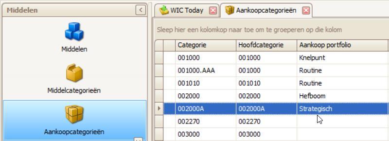 In de Aankoopcategorieën van WIC, vind je dan een nieuwe kolom Aankoop portfolio terug.