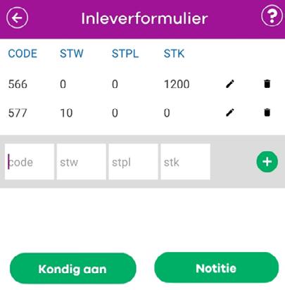 U voert vervolgens de inname in: U begint met de fustcode, hierna vult u het aantal stapelwagens in, het aantal stapels en het aantal stuks.