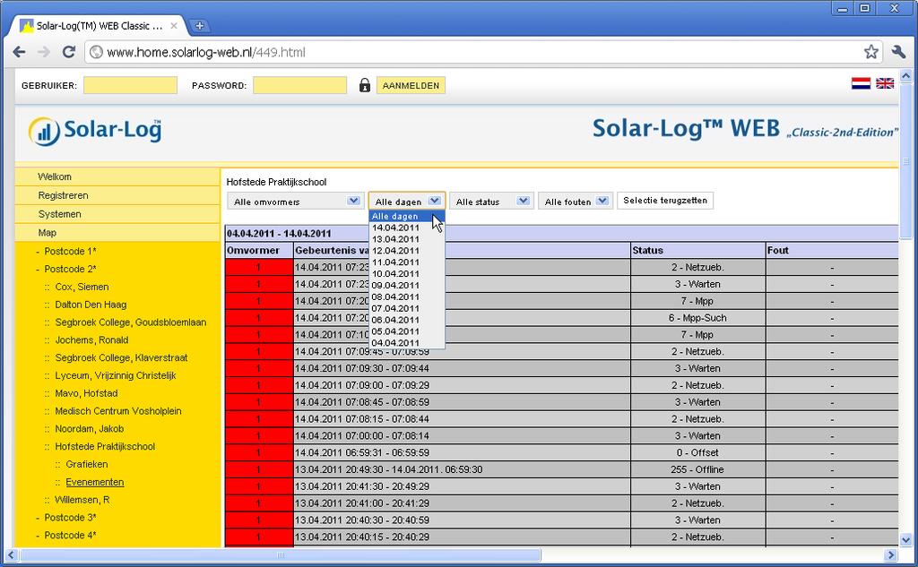 Solar-Log WEB gebruiken 1 Beweeg de muis over een jaarkolom. De desbetreffende jaaropbrengst wordt weergegeven.