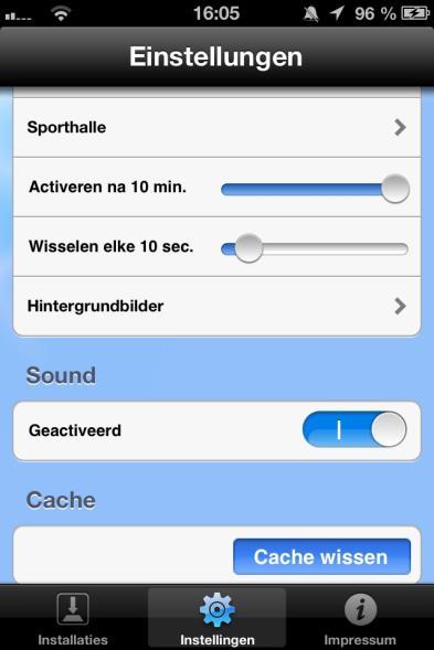 De Solar-Log -app iphone V3 voor de iphone gebruiken Via Instellingen kunt u de functie Slideshow configureren: Hier kunt u naast de oorspronkelijke activeringsfunctie van de slideshow ook: Activeren