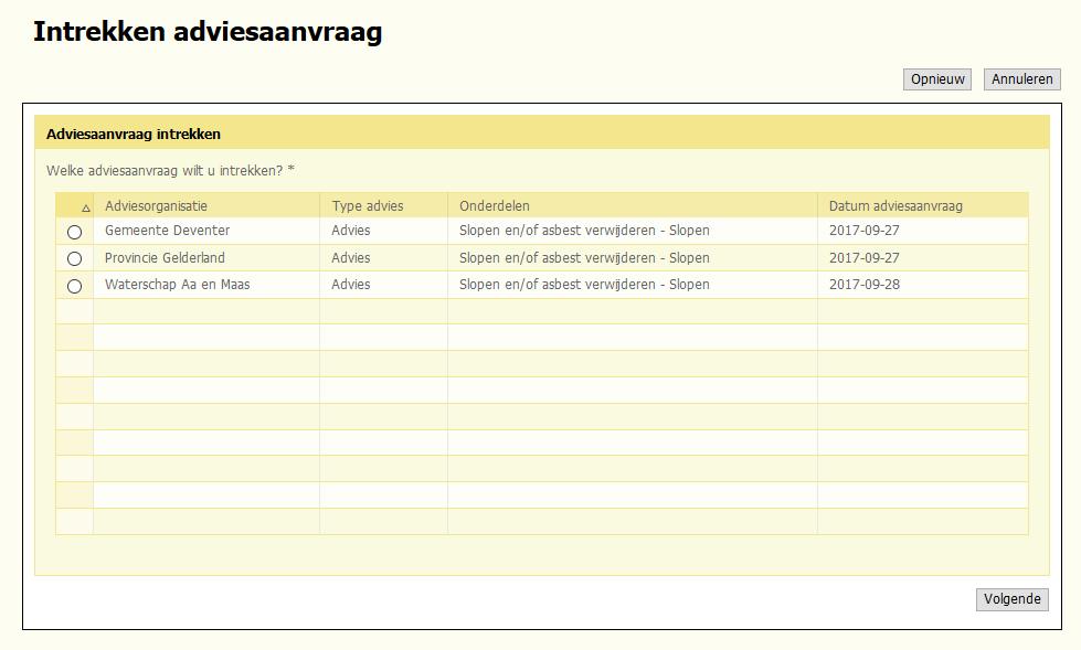 Het intrekken van de adviesaanvraag moet de coördinator ook bevestigen via een verplichte Ja/Nee keuzevraag.