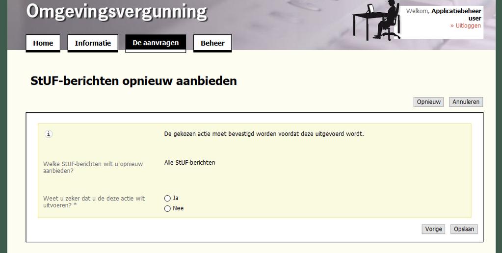 . Onder het informatieblok staat de gekozen optie van de vraag Welke StUF-berichten wilt u opnieuw aanbieden? ter informatie vermeld.