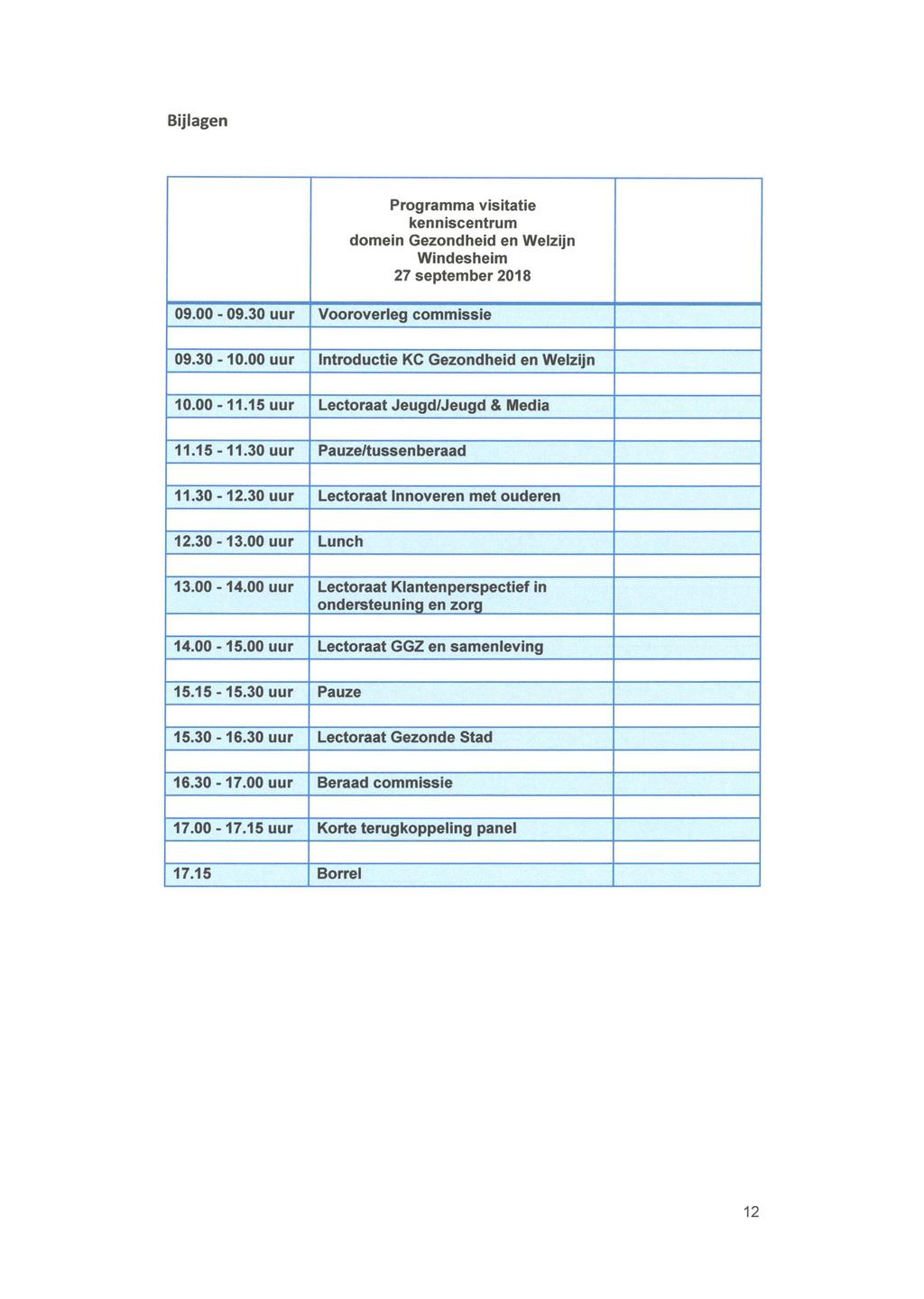 Bijlagen Programma visitatie kenniscentrum domein Gezondheid en Welzijn Windesheim 27 september 2018 09.00-09.30 uur Vooroverleg commissie 09.30-10.00 uur Introductie KC Gezondheid en Welzijn 10.