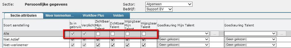 Zichtbaar Talent: is deze sectie zichtbaar als de professionele gebruiker (bijv. Manager, P&O) inlogt (mits de gebruiker hiervoor ook de rechten heeft).
