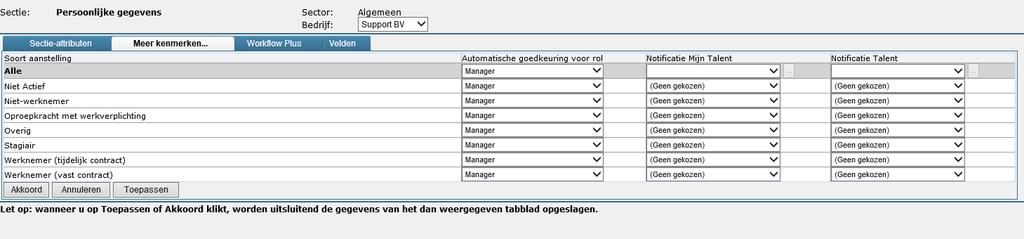 Wijzigbaar Talent: is deze sectie te wijzigen als de professionele gebruiker (bijv. Manager, P&O) inlogt (mits de gebruiker hiervoor ook de rechten heeft).