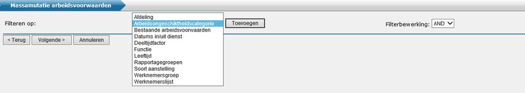 U kunt bijvoorbeeld een afdelingsfilter toevoegen. U selecteert dan Afdeling en klikt op toevoegen.