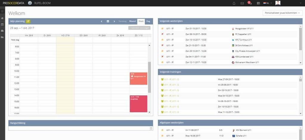 2. STARTPAGINA Hieronder vind je het standaardscherm waarop je zal terechtkomen wanneer je de volgende keren inlogt op de website van ProSoccerData.