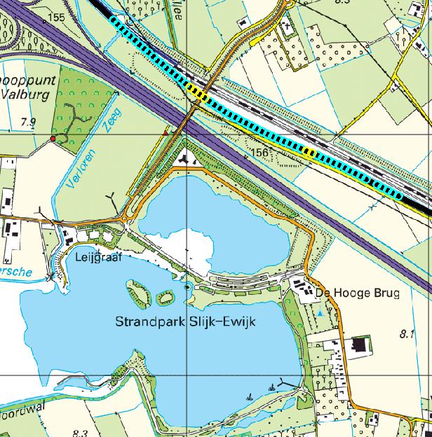 Figuur B8: Ligging van de kilometer met het hoogste groepsrisico (blauw) Conclusie Rijksweg A15 Veiligheidszone (plaatsgebonden risicocontour) reikt niet tot het plangebied en levert daarom geen
