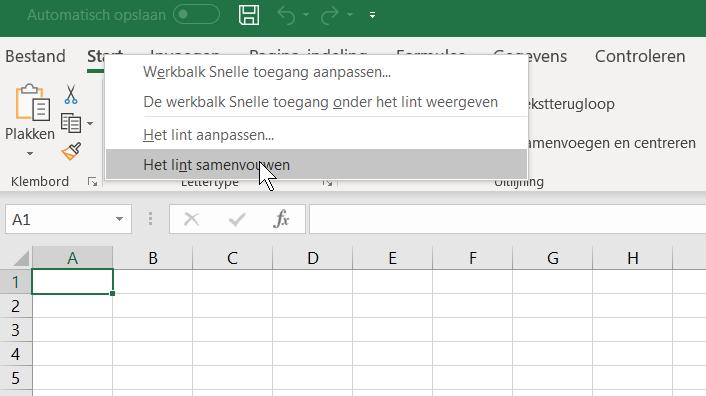 16 Computergids Excel 2019,2016 en Office 365 Linksboven in het venster: Rechtsklik op tabblad U ziet een klein menu: U ziet dat het