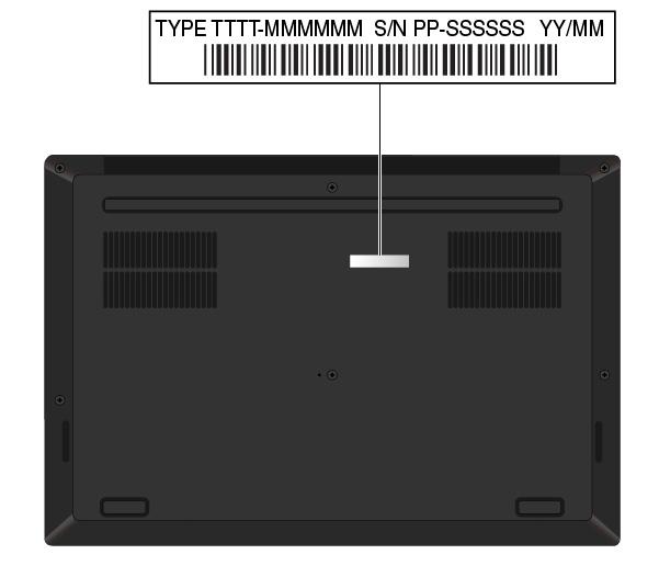In de volgende afbeelding ziet u de locatie van de informatie over het machinetype en het modelnummer van uw computer.
