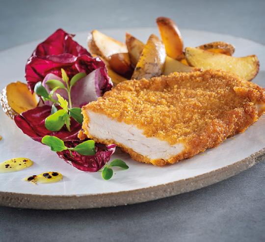 KALKOENSCHNITZEL Gekruide kalkoenfilet geplet tot een schnitzel,