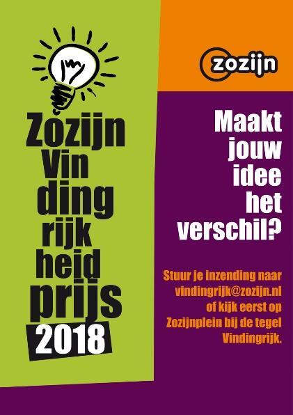Vindingrijkheidprijs Elk jaar schrijft Zozijn de Vindingrijkheidprijs uit. De inzendingen moeten bijdragen aan een verhoging van de kwaliteit van leven van cliënten, bij voorkeur meer dan één groep.