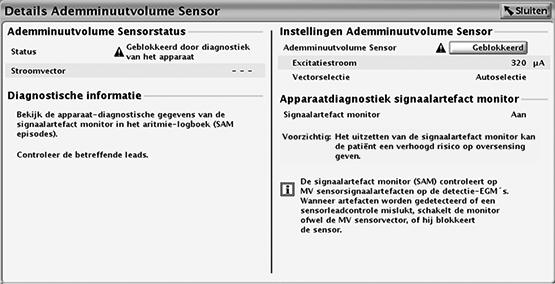 Stimulatietherapieën Ademminuutvolume / ademhalingssensor en signaalartefact monitor. 2-41 Tabel 2 5.