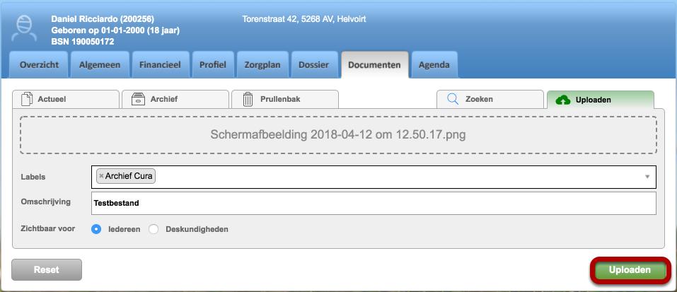 Bij het document dat je wilt uploaden kan je een label en een omschrijving toekennen.