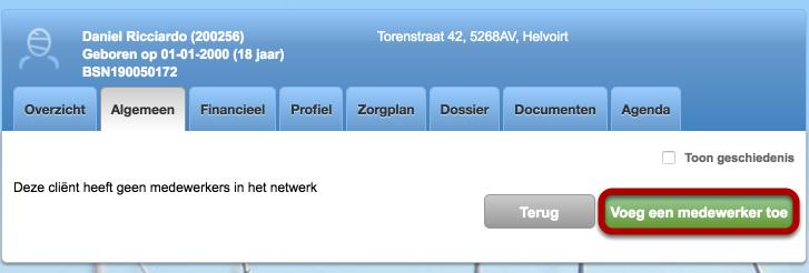 Klik op 'Voeg een medewerker toe'. Voer de volgende gegevens in om de medewerker relatie aan te maken: 1. Zoek de medewerker op die je wilt vastleggen als medewerker relatie 2.