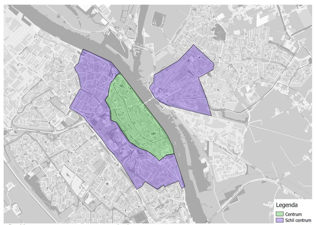 Gebiedsbepaling (centrum, schil, rest bebouwde kom) De toe te passen parkeernorm is afhankelijk van het gebied waarbinnen de ontwikkeling plaatsvindt.