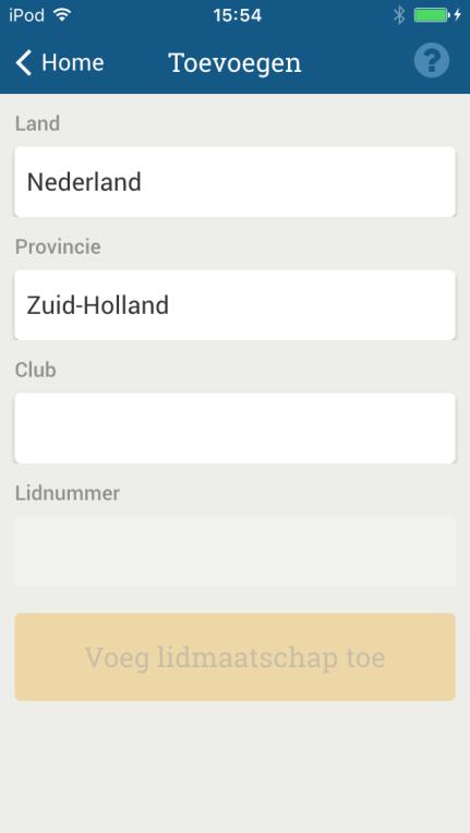 Bridgemate app Informatie voor spelers Pagina 6 Selecteer Nederland, kies de provincie waar uw club gevestigd is en selecteer uw vereniging.