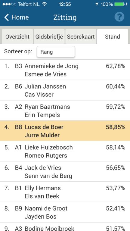 U gaat daarmee naar de scorekaart toe. Het gidsbriefje is een onderdeel van de app dat de club tijdens de zitting kan uitschakelen.