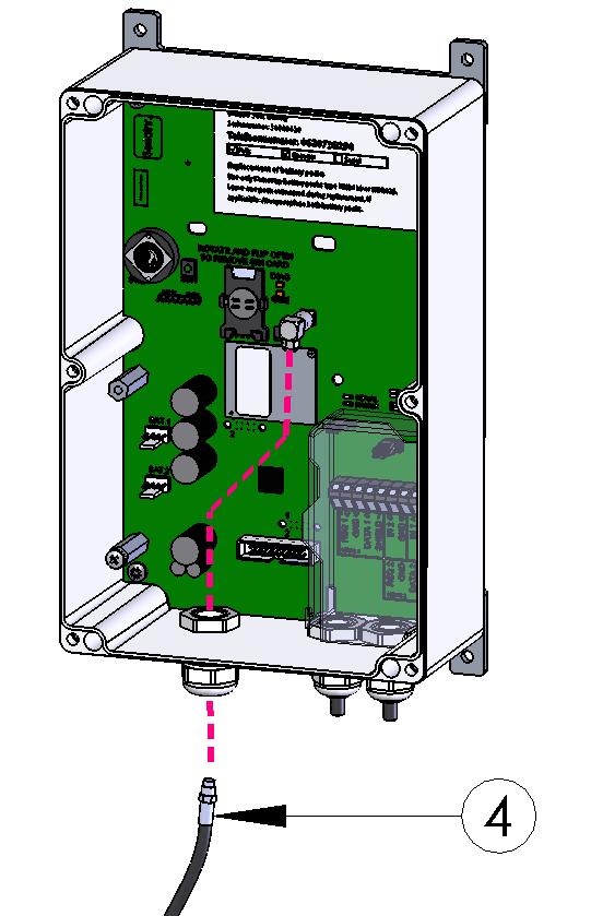 3 Schroef de haakse connector (1) op de PCB connector waar voorheen de interne antenne op aangesloten was.