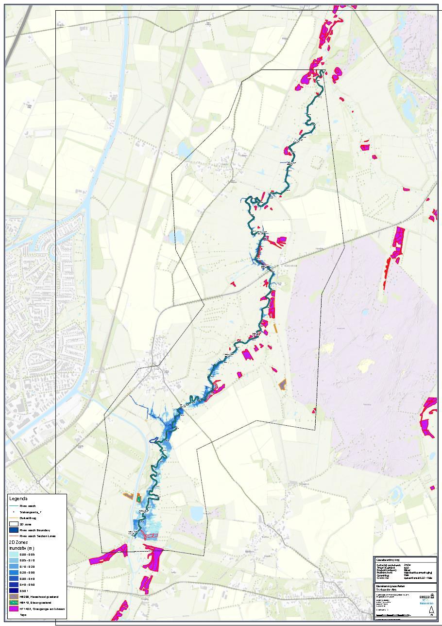 Effect beekverhoging op waterstanden Invoegen kaart met trajecten en verhoging Bij normale afvoer (3,0 m 3 /sec) in de winter Verhoging bodem in Loonerdiep met 0,2 m Rond Loon zelfde waterstanden als