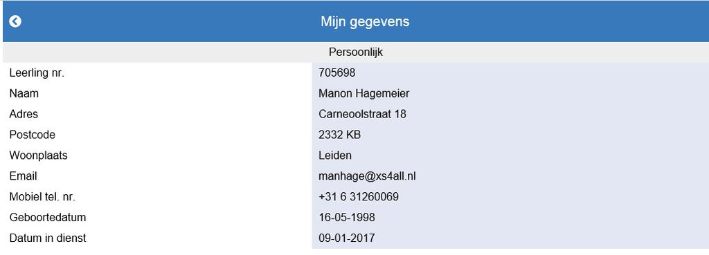 Stap 4.1: Het controleren van je persoonlijke informatie. Het is belangrijk dat je IW op de hoogte houdt van wijzigingen in je NAW gegevens. Dit zijn onder andere de bovenstaande gegevens.