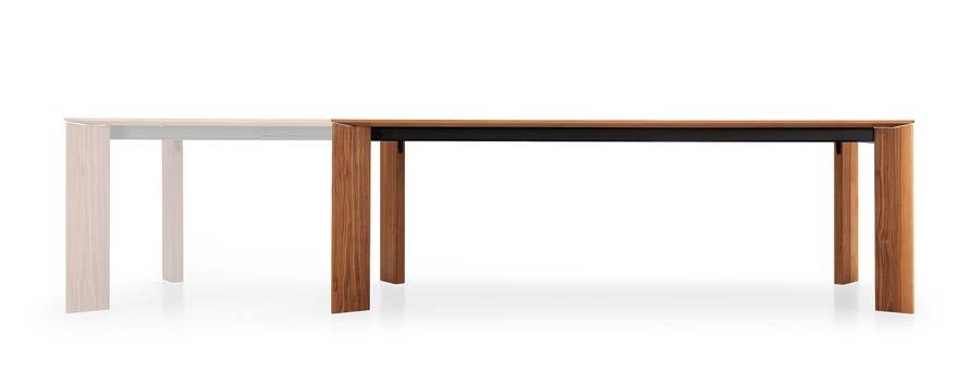 Diago Design: Dieter Stierli Extendable table, fixed table Tafel met uitschuifblad, tafel zonder uitschuifblad Diago has a 28 mm-thick, solid wood tabletop with edges that taper outwards to 10 mm.