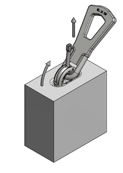 6) Hijssysteem ontgrendelen Na het hijsen/transporteren van het prefab-element kan het hijssysteem eenvoudig worden ontgrendeld door het slot