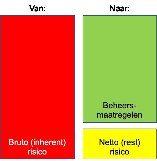 Een geïdentificeerd risico wordt bruto of inherent risico genoemd. Het inzetten van maatregelen om risico s te beheersen wordt risicomitigatie genoemd.