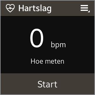 Applicaties Hartslag Gebruik deze applicatie om uw huidige hartslag te meten en vast te leggen. U kunt uw training plannen en aanpassen op basis van de vastgelegde hartslag.