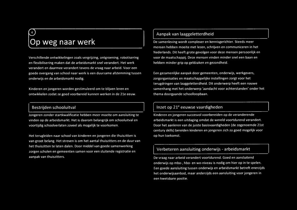 Kinderen en jongeren worden gestimuleerd om te blijven leren en ontwikkelen zodat ze goed voorbereid kunnen werken in de 21e eeuw.