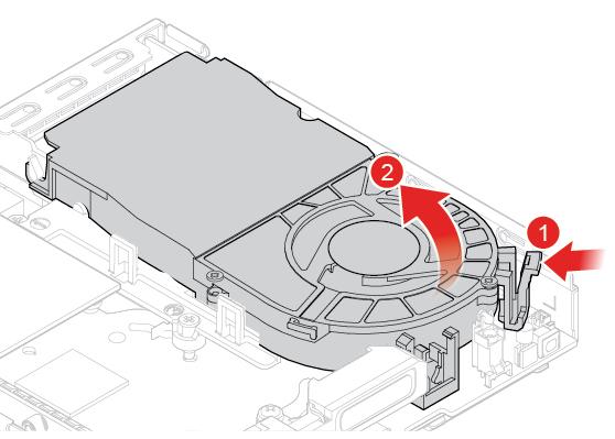 Figuur 46. De systeemventilator verwijderen Figuur 47. De systeemventilator installeren 6. Sluit de kabel van de systeemventilator aan op de systeemventilatoraansluiting op de systeemplaat. 7.