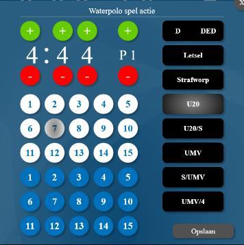 In dit voorbeeld is de U20 van wit 7 geactiveerd. Zichtbaar door de kleur verandering op de iconen. Door nu b.v. blauw 7 aan te tikken en daarna op opslaan is de actie van U20 overgezet van wit 7 naar blauw 7.