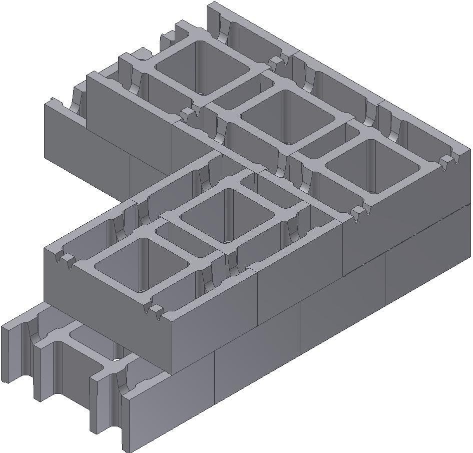 3 STEOC EXTR-BREDE VN 55 CM Mogelijkheid om de muur volledig of gedeeltelijk te vullen, naar behoefte : De STEOC XL bekistingsblokken zijn voorzien van 3 compartimenten over de breedte.