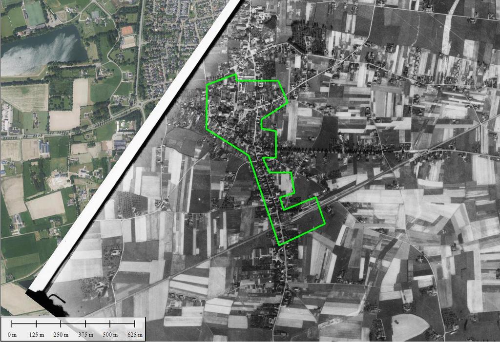 Het projectgebied op luchtfoto s van 15 maart 1945 (boven) en 3 september 1945 (onder).