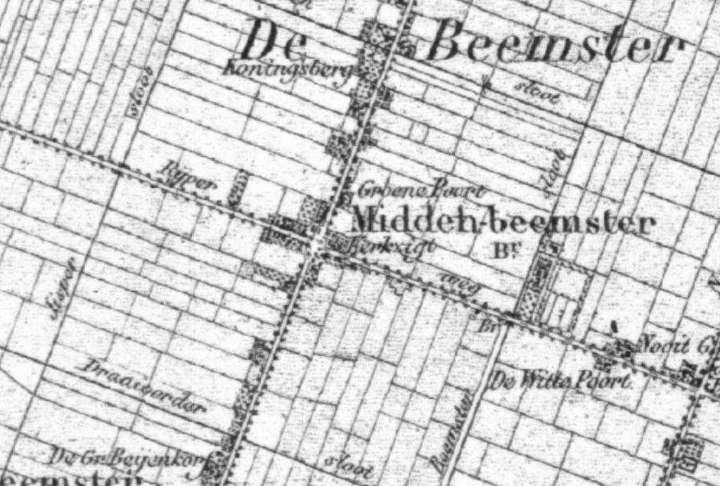 Figuur 5 Middenbeemster en het plangebied in 1850. Bron: topotijdreis.
