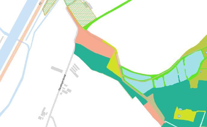 Figuur 7-23 Zoekgebieden voor realisatie compensatie opgave Goudgroene natuurzone bij Li-18 (boven) en Li-17 (onder). De niet gerealiseerde delen van de Goudgroene natuurzone zijn in roze aangegeven.