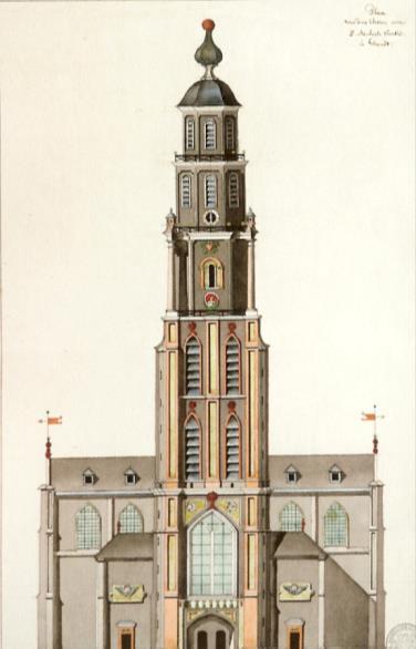O.L.V.-toren. Deze Sint Michielstoren zou 134 m hoogte hebben.