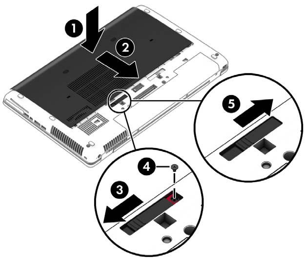 1. Leg het onderpaneel neer en lijn de voorste rand van het onderpaneel uit met de voorste rand van de computer (1). 2.