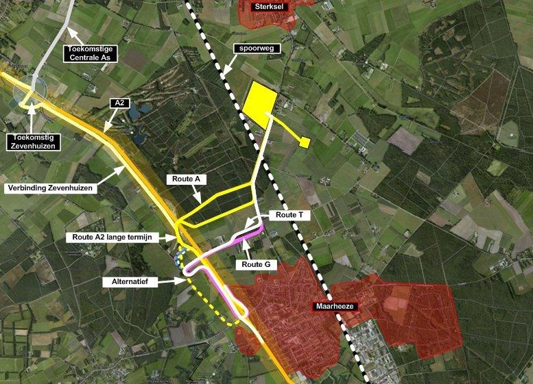 Figuur 5: overzicht van herbeschouwde routes in de regio Grote Bleek (lange termijn versies). Uitgebreidere beschrijving in sectie 13