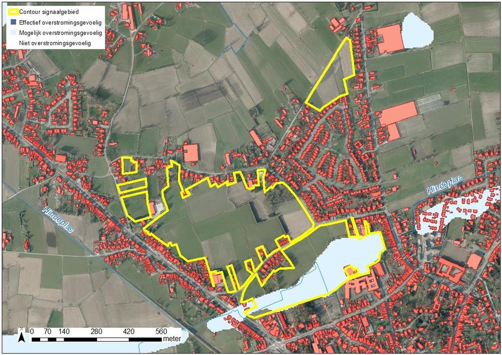 Zone 1 Figuur 5: Watertoetskaart van het signaalgebied op recente orthofoto (medio 2015) met aanduiding van de overstromingsgevoelige gebieden (lichtblauw = mogelijk overstromingsgevoelig;